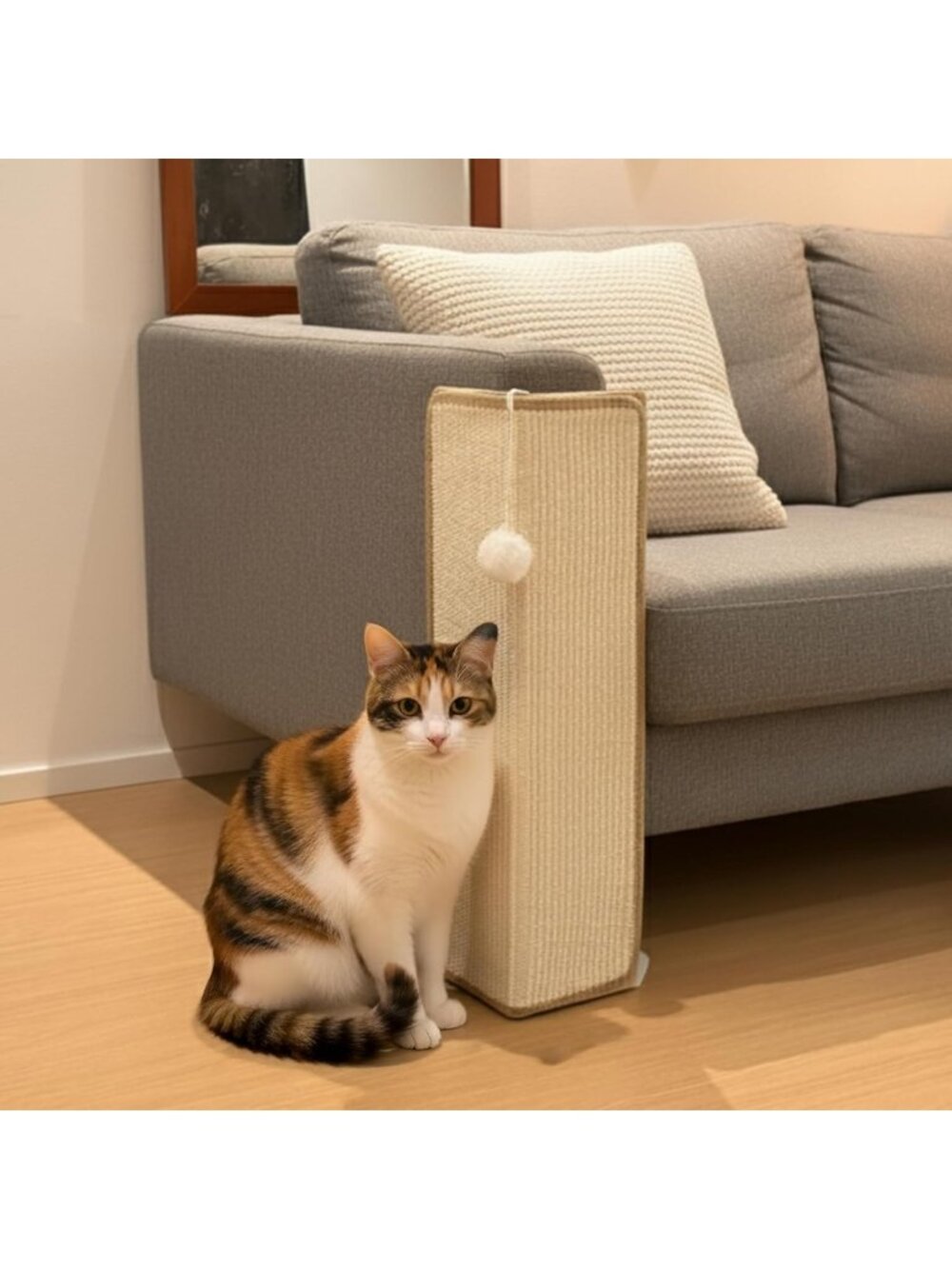 Under-Furniture Cat Scratcher - 23.6'' Sisal Post & Sofa Protector with Toy Ball